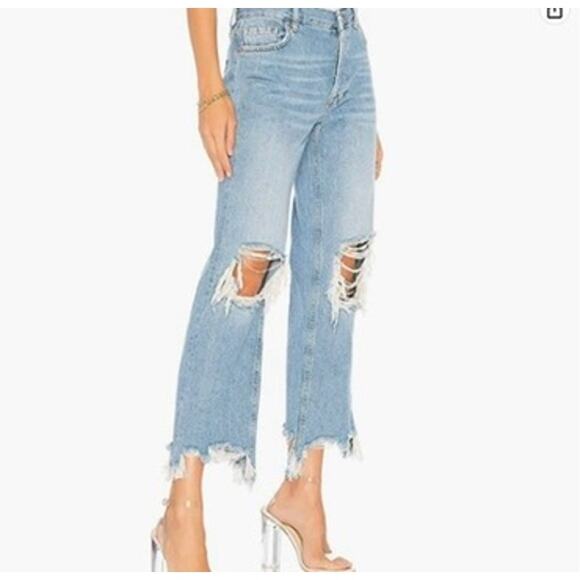 Free People We The Free Maggie Light Stone Straight Distressed Frayed Jeans - Picture 5 of 9